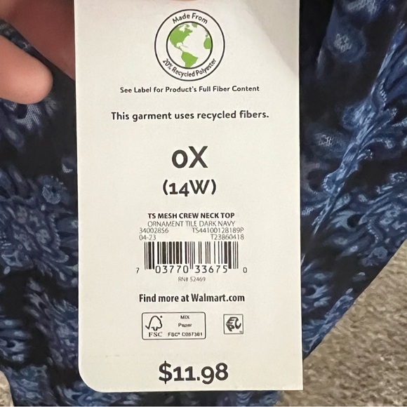 PLUS - TERRA & SKY Blue Pattern Chic Mesh Crewneck Top NWT - Picture 10 of 13